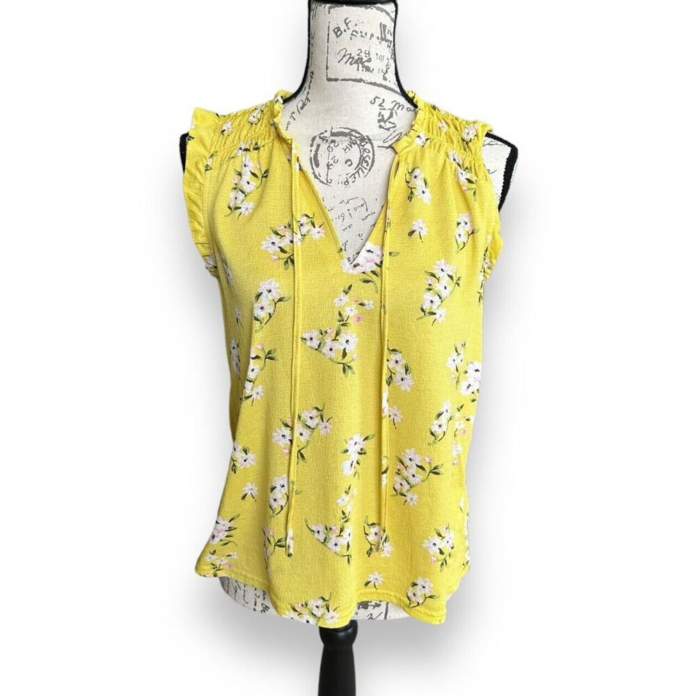 Melloday Floral Sleeveless Crepe Top, Ruffle Stylish Small